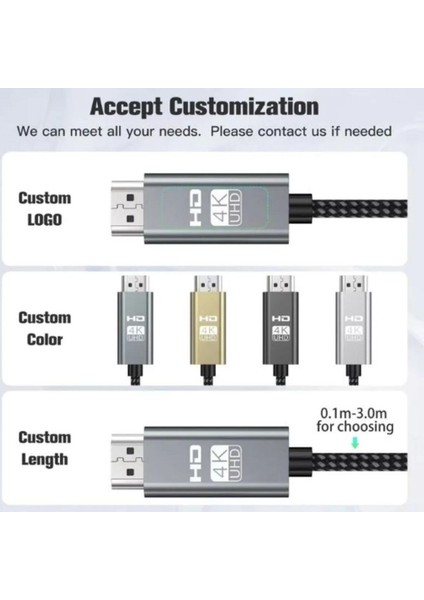 2 Metre HDMI Kablo 4K Full Hd Tv Monitör Uydu Alıcısı Pc Uyumlu Type C To HDMI Kablosu