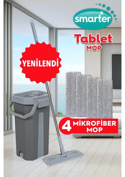 Gri Tablet Mop 4 Adet Yedekli Temizlik Seti Paspas