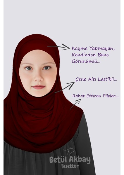 Kız Çocuk Pratik Başörtü Meryem Model Bordo