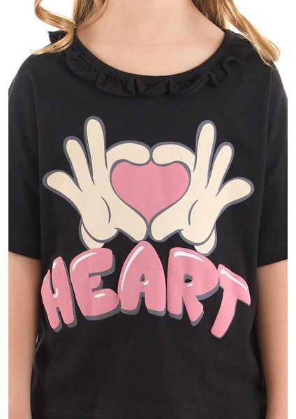 Kız Çocuk Takım Heart Baskılı Çocuk Taytlı Alt Üst Takım Trend Pamuklu AK2518 modelleri