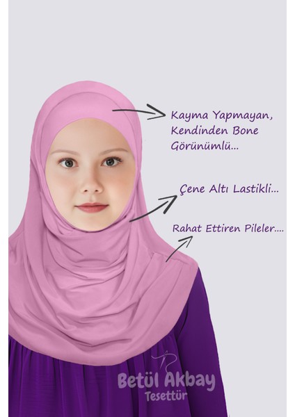 Kız Çocuk Pratik Başörtü Meryem Model Pembe