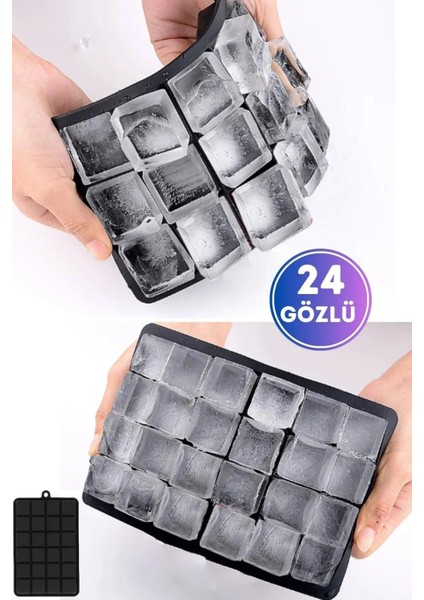 Pratik 24'lü Sililkon Kare Buz Kalıbı 24 Adet Silikon Kare Buz Kalıbı Sunum Buzluk