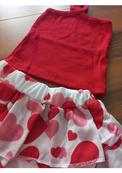 Kız Çocuk Kırmızı Kalpli Etek-Crop Takım fiyatları