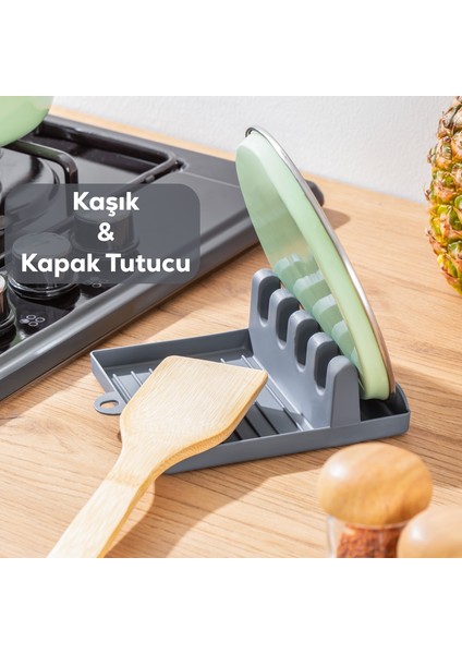 Kaşık Ve Kapak Tutucu - Kapak Standı Kaşık Kepçe Altlığı Düzenleyici Organizer