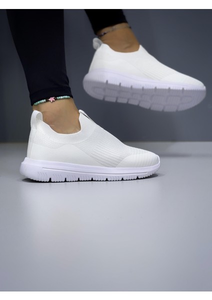 Kadın Ortopedik Bağcıksız Triko Spor Ayakkabı-Beyaz modelleri