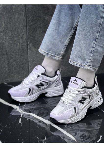 Kadın 530 Bağcıklı Ortopedik Triko Spor Sneaker Ayakkabı Beyaz- Siyah fırsatları