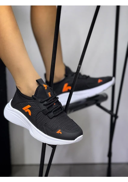 Bağcıklı Unisex Çocuk Spor Ayakkabısı-Siyah-Orange