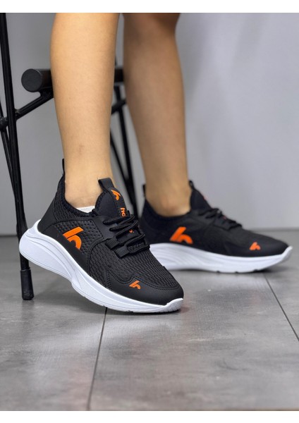 Bağcıklı Unisex Çocuk Spor Ayakkabısı-Siyah-Orange