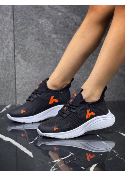 Bağcıklı Unisex Çocuk Spor Ayakkabısı-Siyah-Orange