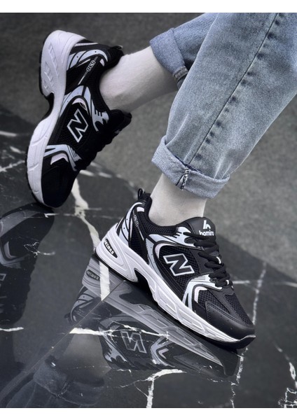 Kadın 530 Bağcıklı Ortopedik Triko Spor Sneaker Ayakkabı Siyah - Beyaz fırsatları