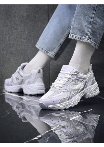 Kadın 530 Bağcıklı Ortopedik Triko Spor Sneaker Ayakkabı Beyaz