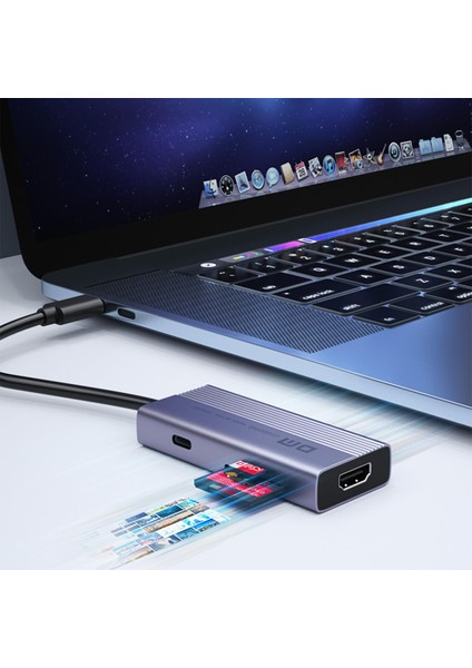 Dm CHB059 Type-C To 4K HI 2*usb-A Pd 60W Sd ve Micro Sd Kart Okuyucu Çoklayıcı Hub