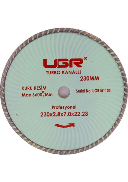 Ugr Turbo Elmas Beton Tuğla Kesme Kesici Disk Diski 230 mm