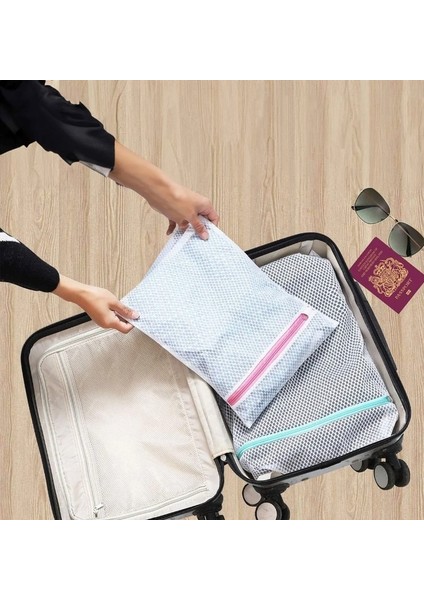 3 Adet Büyük Orta ve Küçük Boy Perde ve Çamaşır Yıkama Filesi Valiz Düzenleyici Torba