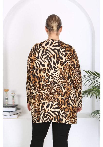 Kadın Uzun Kol Leopar Desenli Likralı Tunik