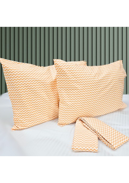 Turuncu Zikzaklı Tek Kişilik Çarşaf Seti | %100 Pamuklu Ranforce | 2 Parça