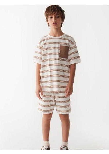 Çocuk Çizgili Triko Cepli T-Shirt