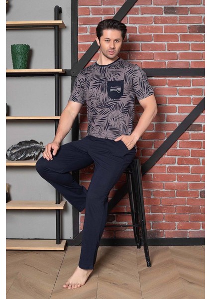 Erkek Pijama Takımı Süprem Kısa Kollu Bisiklet Yaka Pamuklu M58492346