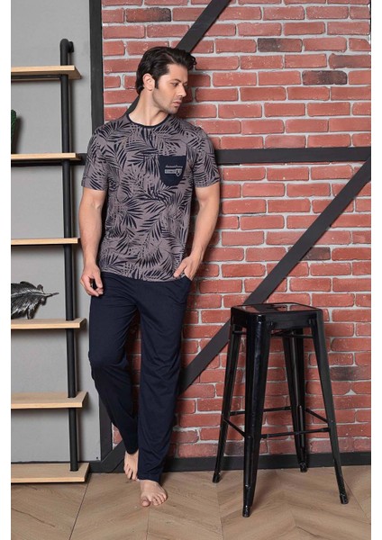 Erkek Pijama Takımı Süprem Kısa Kollu Bisiklet Yaka Pamuklu M58492346