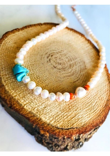 Firuze Taşlı Inci Kolye