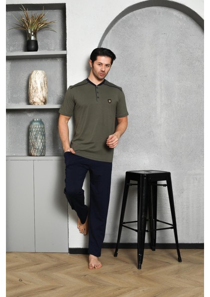 Erkek Pijama Takımı Kısa Kollu Yazlık Süprem Düğmeli Omuz Arabiyeli Armalı Pamuklu M58302309 fiyatları