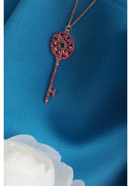 Pembe Taşlı Anahtar Kolye fiyatları