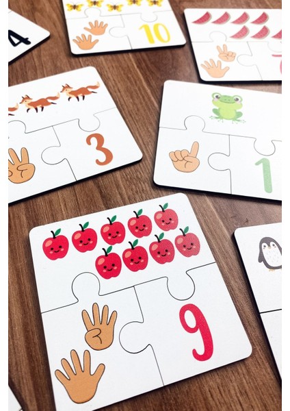Sayıları Öğreniyorum 10LU Ahşap Üç Parçalı Eşleştirme Oyunu Okul Öncesi Ahşap Eğitici Oyuncak