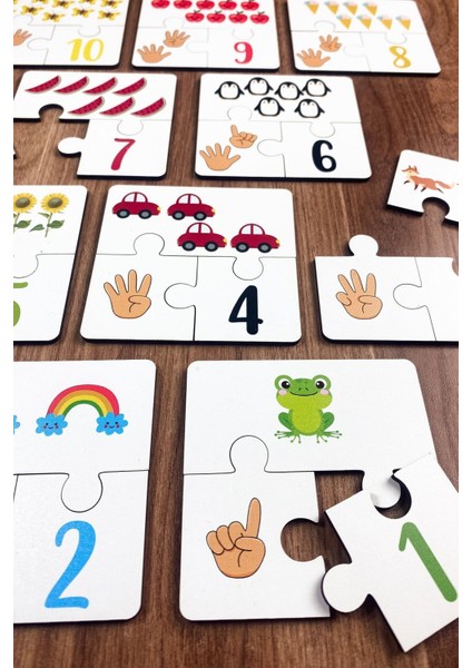 Sayıları Öğreniyorum 10LU Ahşap Üç Parçalı Eşleştirme Oyunu Okul Öncesi Ahşap Eğitici Oyuncak