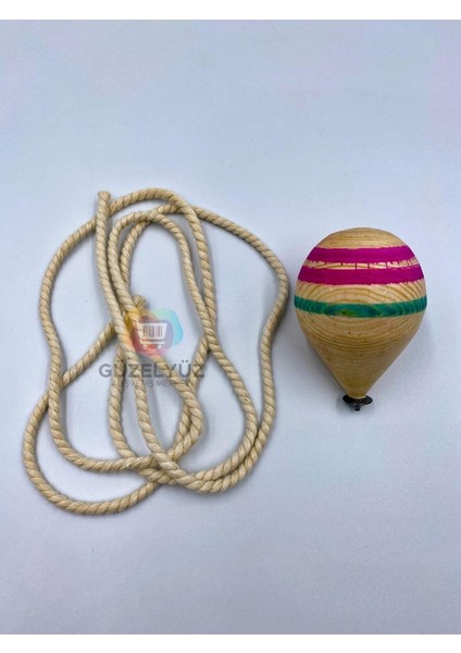 1 Adet Ahşap Topaç Nostaljik Oyuncak Doğal Çocuk Oyuncağı 1,5 Metre Ipli Fıtça Oyunu Fırıldak Topacı