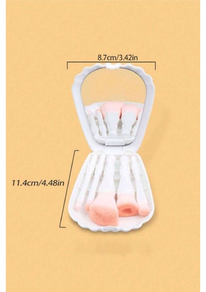 Desenli Aynalı Makyaj Fırçası Seti, Seyahat Aynası Kılıfı Makyaj Fırçaları Seti