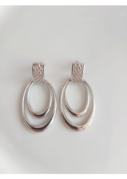Silver Renkli Oval Ikili Halka Küpe fiyatları