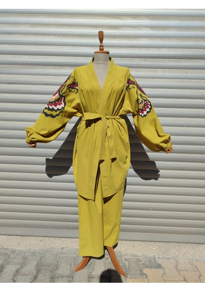 Safran Rengi Kimono Takım Desenli