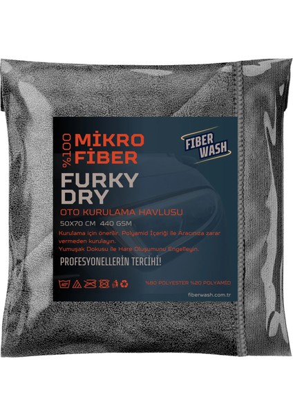 Furkydry Mikrofiber Ultrakalın Süper Emici Araç Yıkama Kurulama ve Cila Bezi 50X70 cm 440GR/M2 – Gri