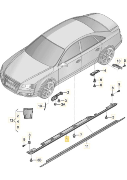 Audi A8 Sol Marşpiyel  2010-2013 4H4853859B