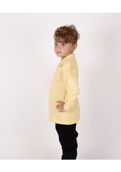 Unısex Çocuk Uzun Kol Normal Kalıp Comfort Polo Yaka Düz Renk Okul Penye Lakost T-Shırt fiyatları