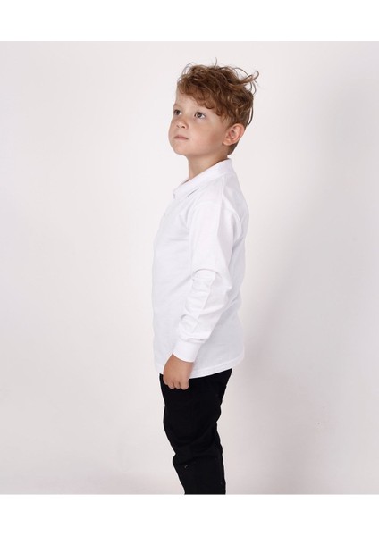 Unısex Çocuk Uzun Kol Normal Kalıp Comfort Polo Yaka Düz Renk Okul Penye Lakost T-Shırt fiyatları