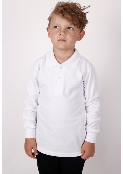 Unısex Çocuk Uzun Kol Normal Kalıp Comfort Polo Yaka Düz Renk Okul Penye Lakost T-Shırt modelleri