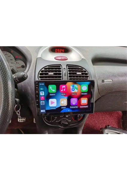 Peugeot 206 Android Kablosuz Carplay Navigasyon Multimedya 9 Inch Ekran 4 GB Ram 64 GB Rom