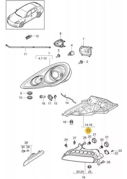Porsche Panamera Sol Far Alt Tablası 2014-2016 97063107302 fiyatları
