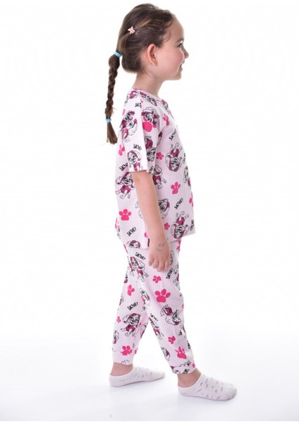 %100 Pamuk Interlok Kumaş Sevimli Paw Patrol Baskılı Kısa Kollu Yazlık Kız Çocuk Pijama Takımı