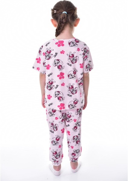%100 Pamuk Interlok Kumaş Sevimli Paw Patrol Baskılı Kısa Kollu Yazlık Kız Çocuk Pijama Takımı