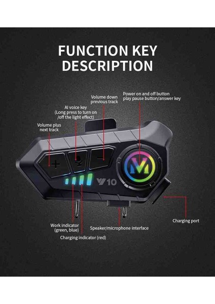 Y10 Motosiklet Kablosuz Kask Kulaklık Intercom Bluetooth 5.3 Su Geçirmez