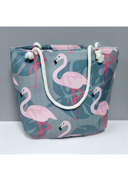 Flamingo Desenli Plaj Çantası