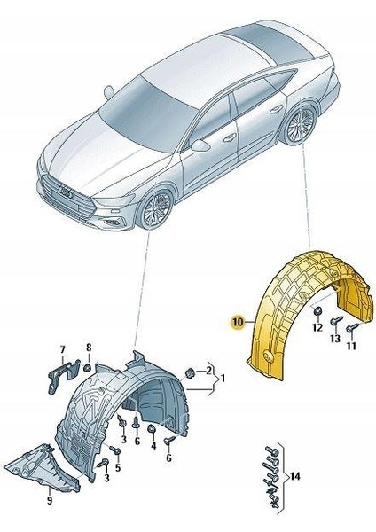 Audi A6 Arka Çamurluk Davlumbazı Sol Halı 2019-2022 4K0810171