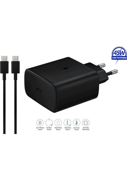 USB Type C Samsung Galaxy A54 5g Uyumlu 45W Super Hızlı Type-C Şarj Aleti Seti - Ithalatçı Garantil
