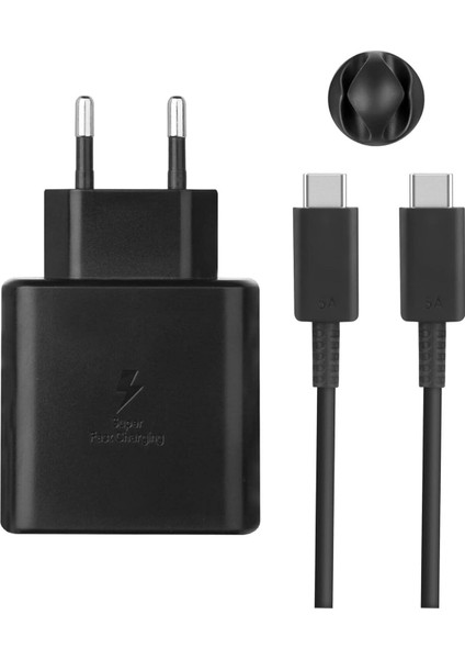 Siyah Samsung 45W Pd Sarj Cihazı Seyahat Seti Type-C Süper Hızlı Şarj Cihazı Seti USB Type C Belir
