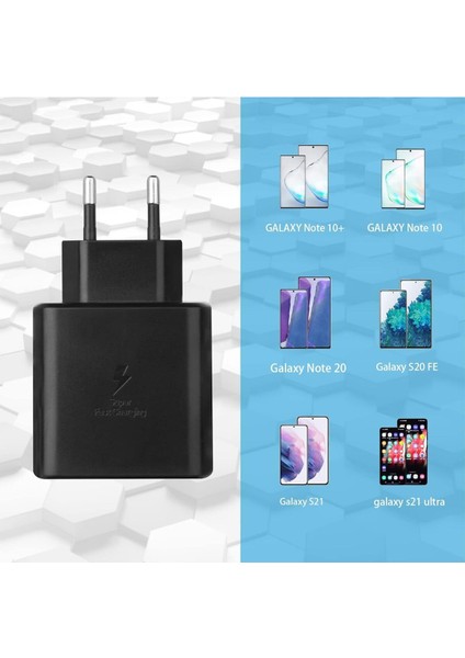 Siyah Samsung 45W Pd Sarj Cihazı Seyahat Seti Type-C Süper Hızlı Şarj Cihazı Seti USB Type C Belir