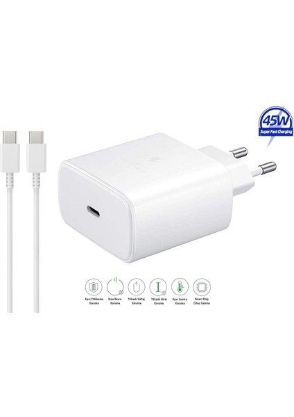 USB Type C Samsung Galaxy Z Fold 3 Uyumlu 45W Super Hızlı Type-C Şarj Aleti Seti - Ithalatçı Garant