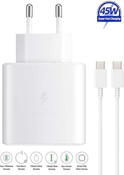 USB Type C Samsung Galaxy Z Fold 3 Uyumlu 45W Super Hızlı Type-C Şarj Aleti Seti - Ithalatçı Garant