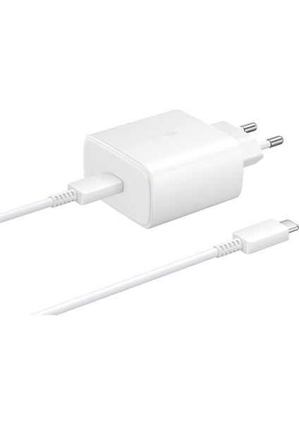 USB Type C Samsung Galaxy F41 TA845 45W Type-C Uyumlu Beyaz Şarj Cihazı Seti Beyaz 1 Yıl Ithalatçı